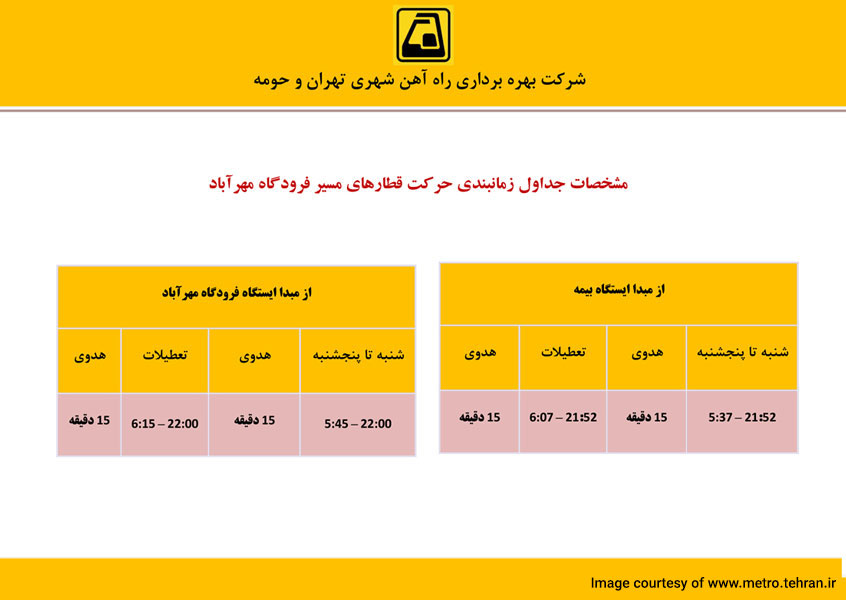 متروی تهران؛ برنامه حرکتی خط فرودگاه مهرآباد