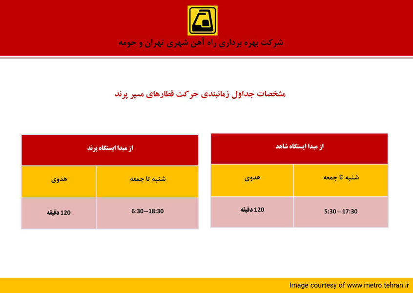 متروی تهران؛ برنامه حرکتی خط پرند