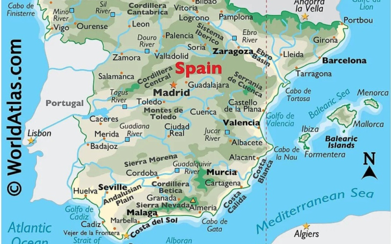 آشنایی با نقشه اسپانیا و موقعیت جغرافیایی آن