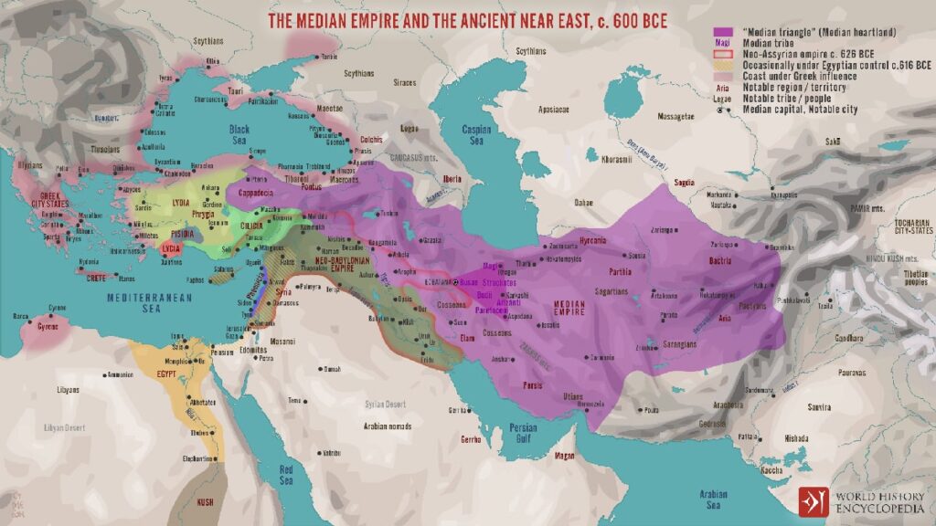 Map of the Median Empire in 600 BC