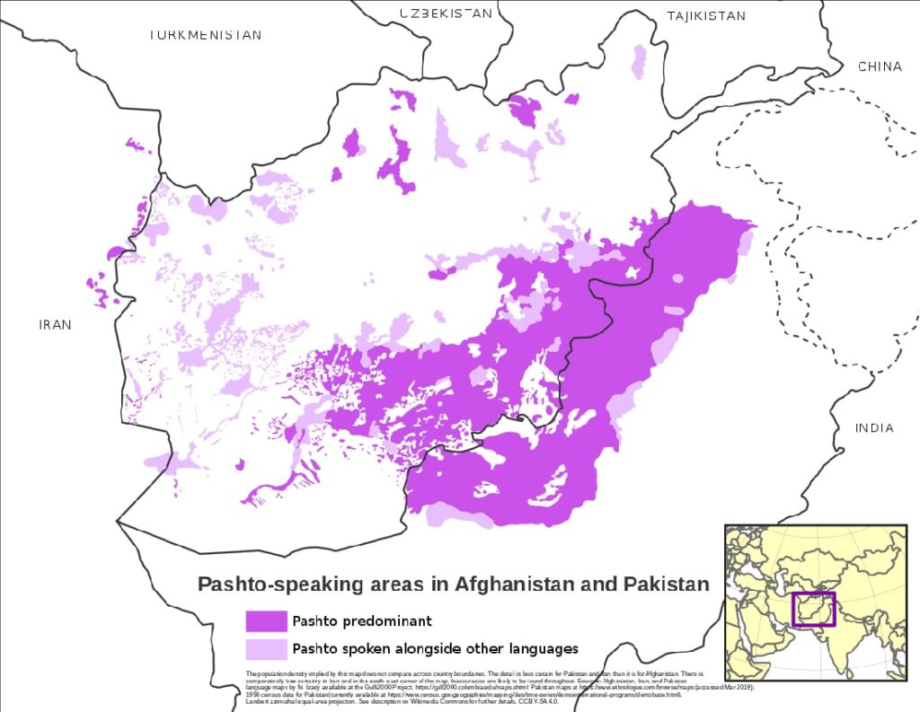 Geographical distribution of the Pashto language