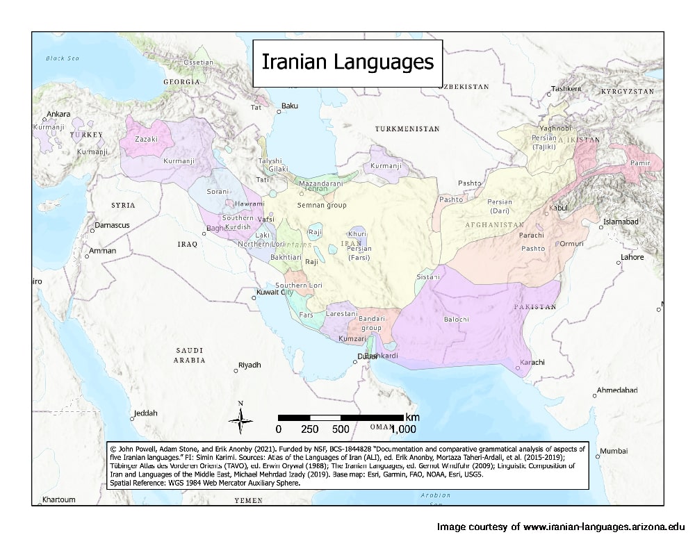 Geographical distribution of Iranian languages