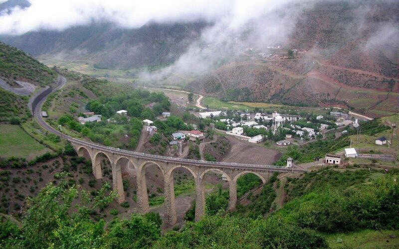 aerial view of Veresk Bridge in Northern Iran Railway