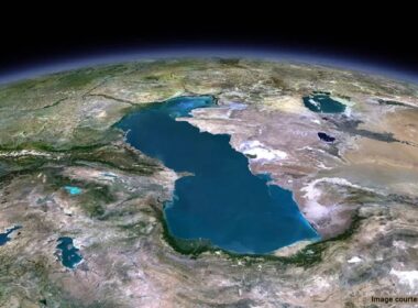 View of Caspian Sea from the upper atmosphere