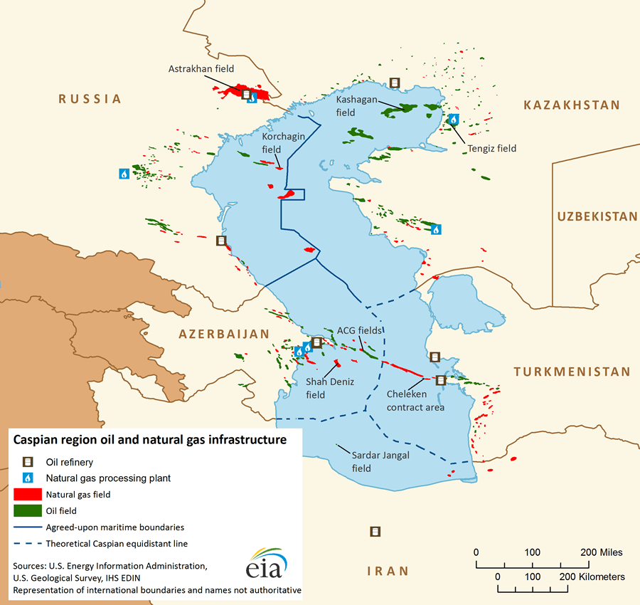 Map showing territories of Caspian Sea countries