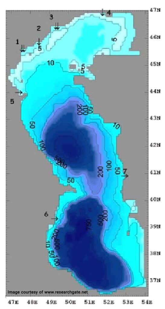 The Caspian Sea’s depth topography