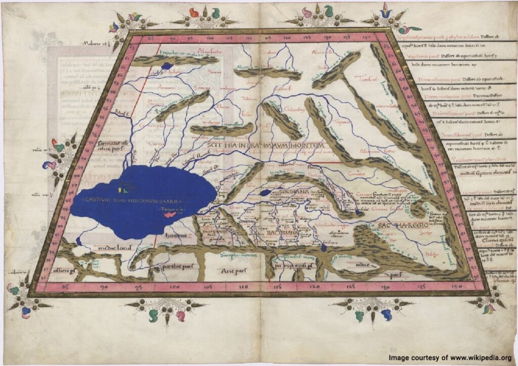 The first depiction of the Caspian Sea in ancient history