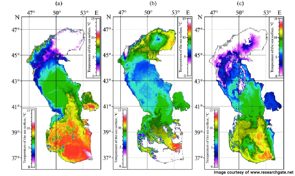 Caspian Sea temperature map