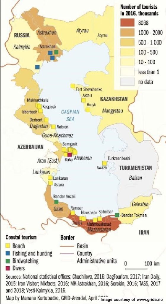 Map of tourist activity in the Caspian region