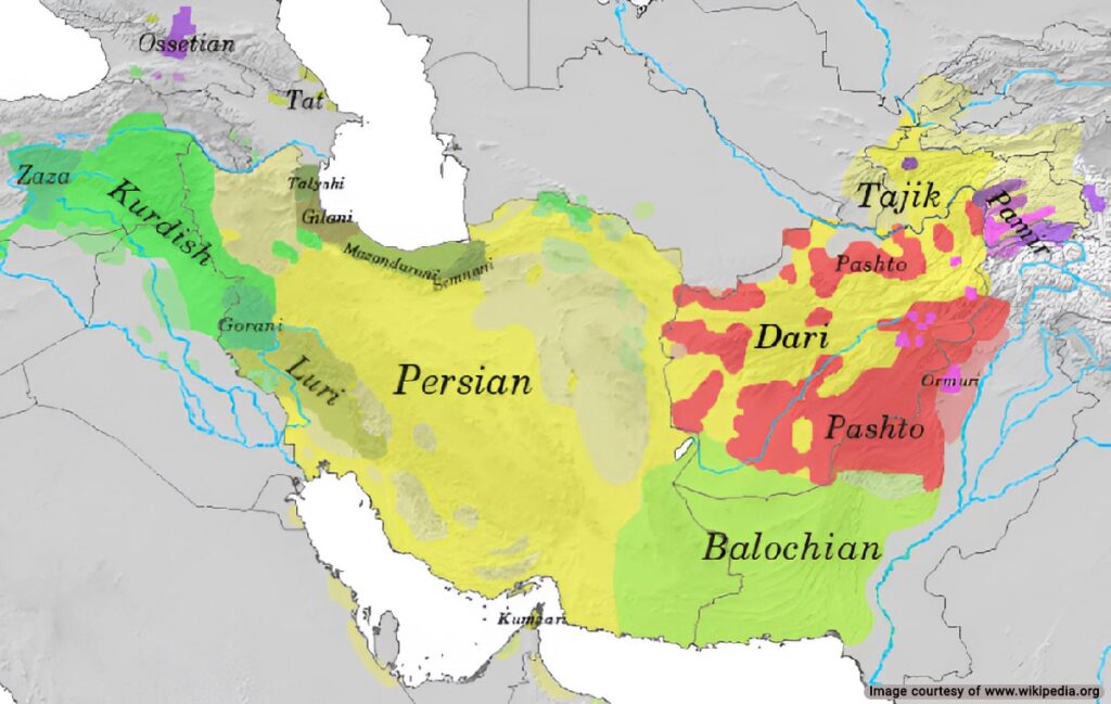 Geographical distribution of Iranian languages