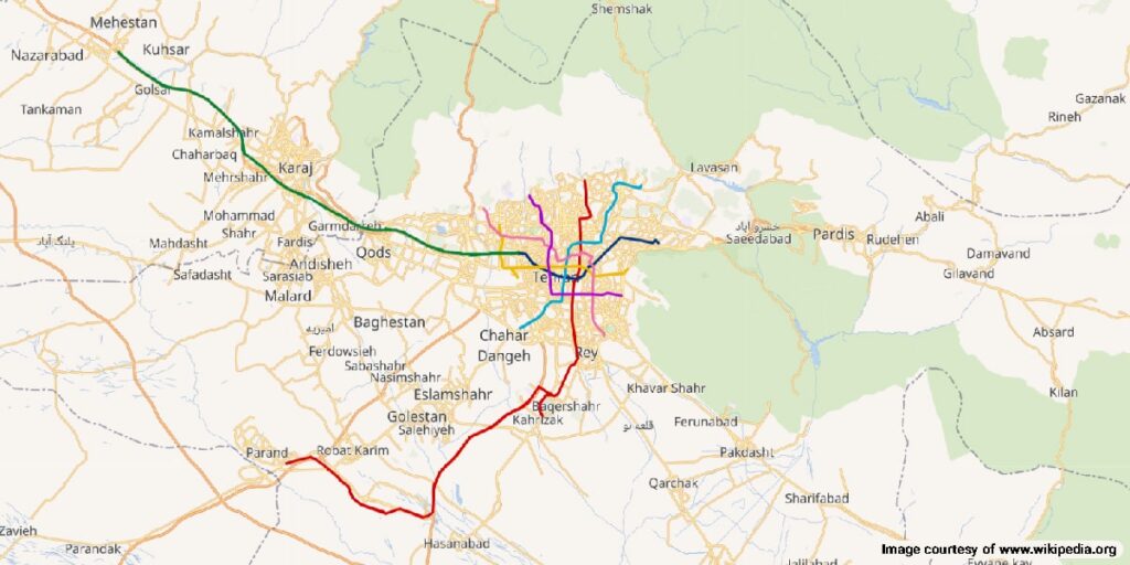 Tehran metro map connecting the city