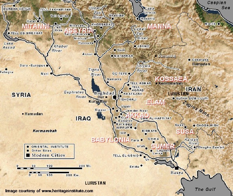 Map of ancient civilizations across the Zagros Mountains