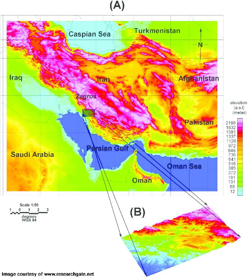 Zagros Mountain map of tectonic activity