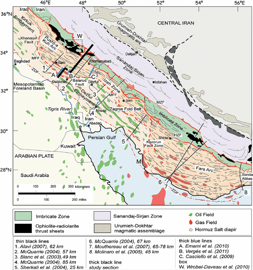 Zagros Mountain map of tectonic activity