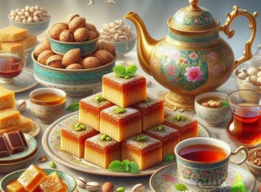 A table filled with traditional Iranian desserts