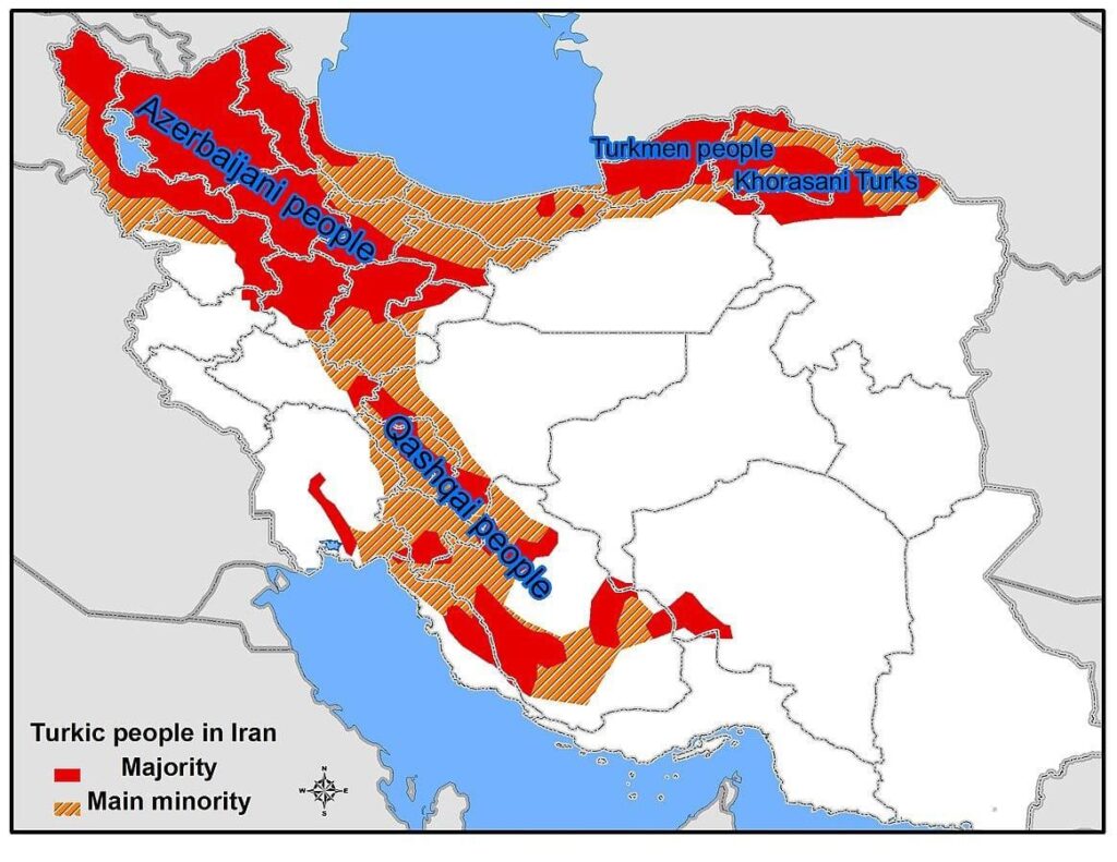 Map of Azeri population distribution in Iran