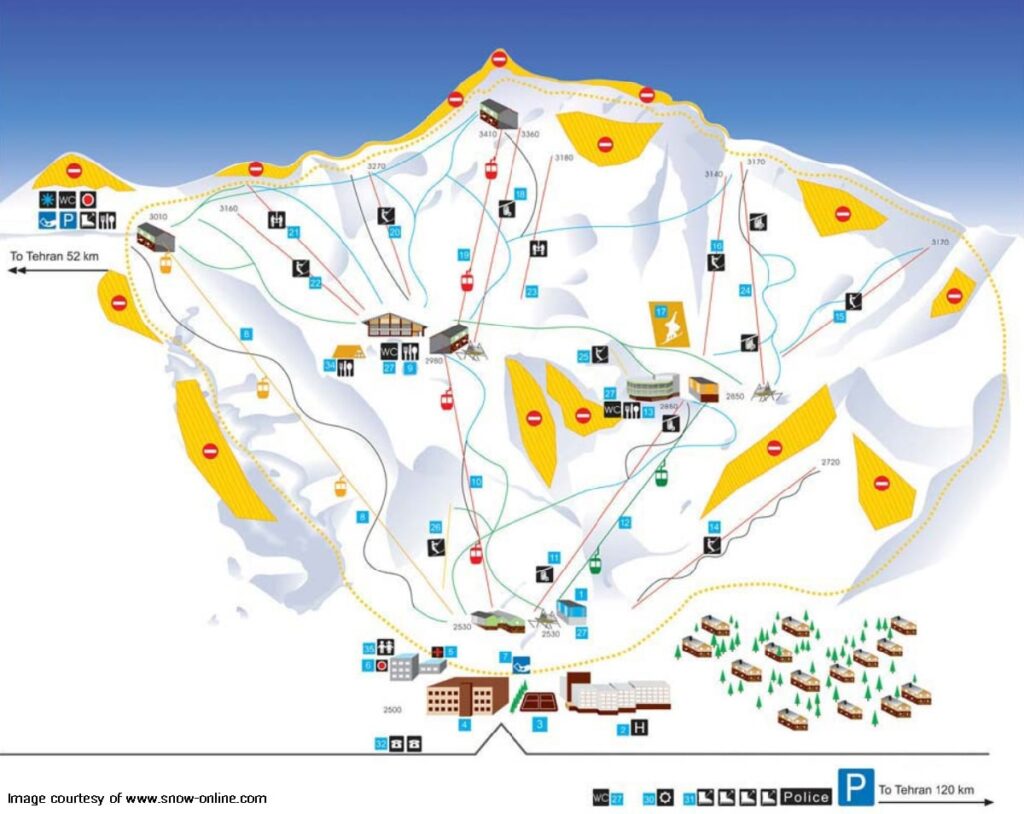 The map of the Dizin ski resort