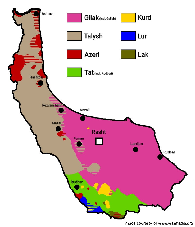 Distribution of Gilaki people in northern Iran