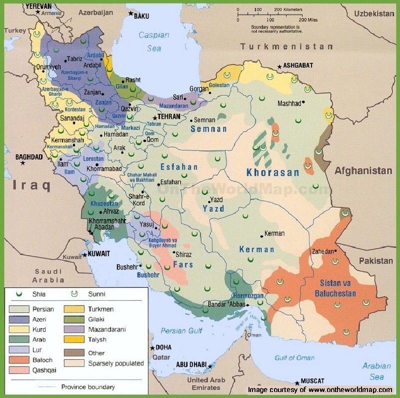 Map of ethnic groups and their religions in Iran