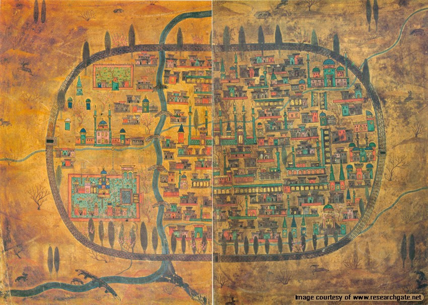 Miniature map of Tabriz under Safavid control