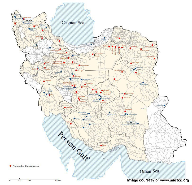 Map of Caravanserai in Iran