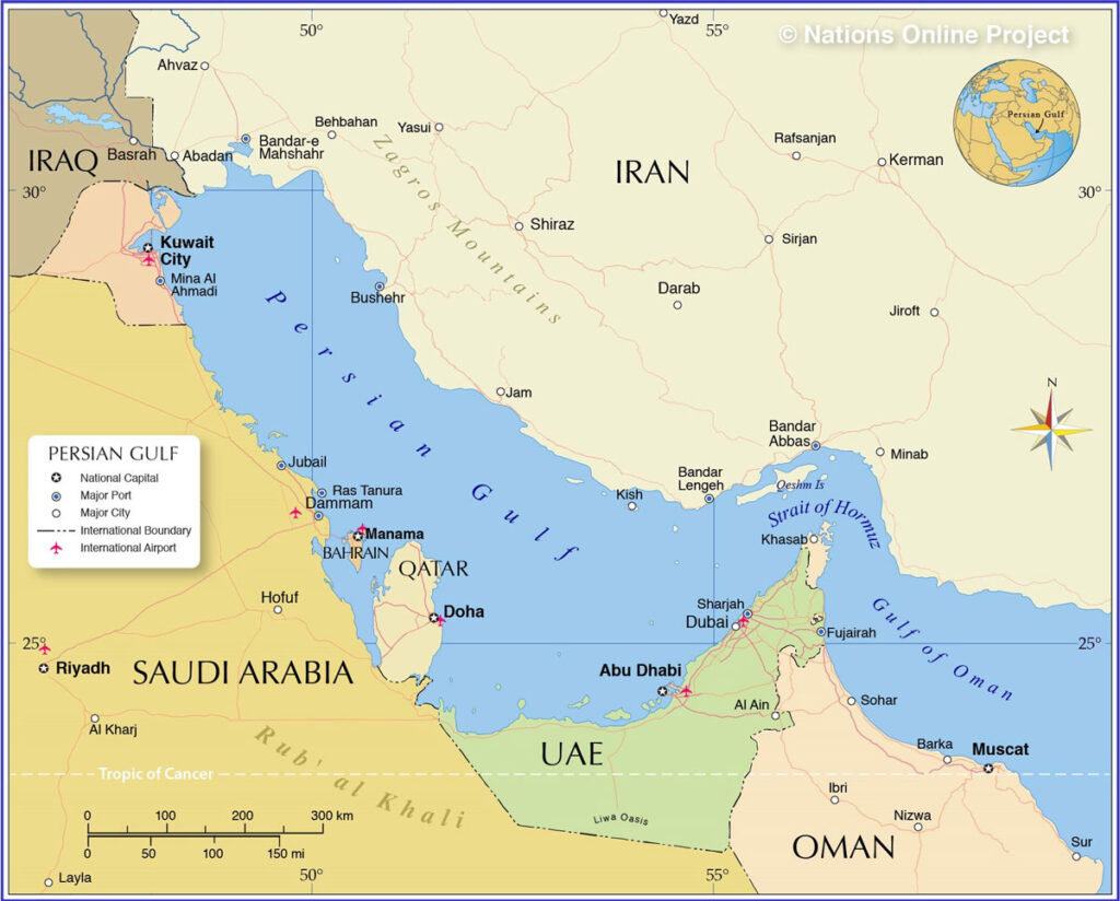 Map of the Persian Gulf countries