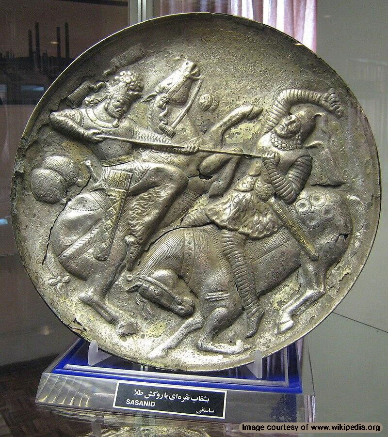 Sasanian plate showing a battle between two horsemen