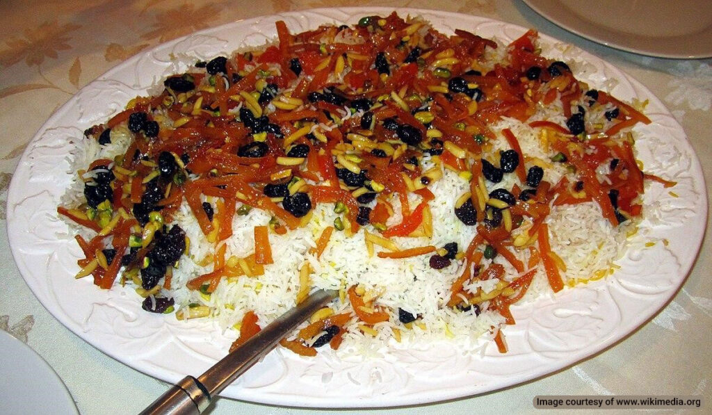 Shirin polo, a Persian food recipe