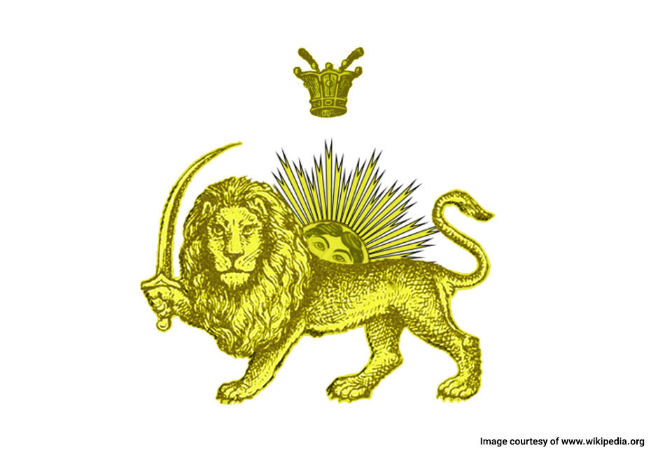 The symbol of the lion and sun in the Iranian flag